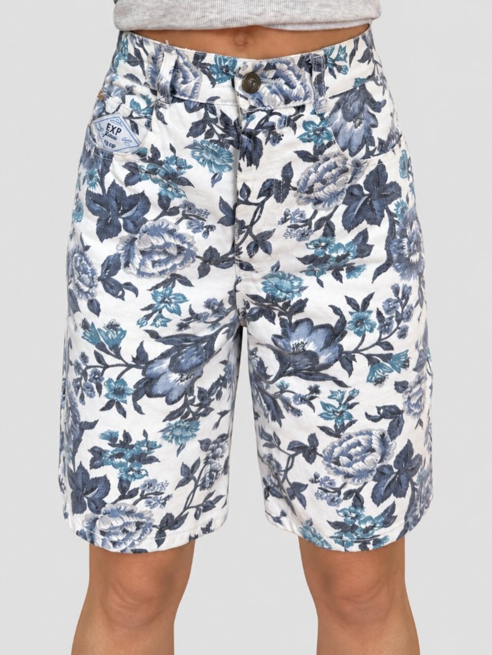 Vintage EXP Jeans Floral High-Waisted Denim Bermuda Shorts